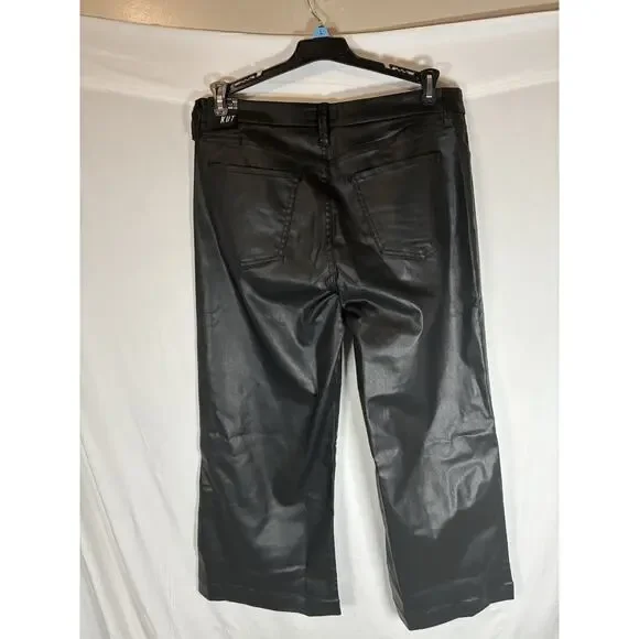 Kut from Kloth Meg High Rise Fab Ab Wide Leg Pant 90s sz 12 Petite Faux Leather - Picture 2 of 9